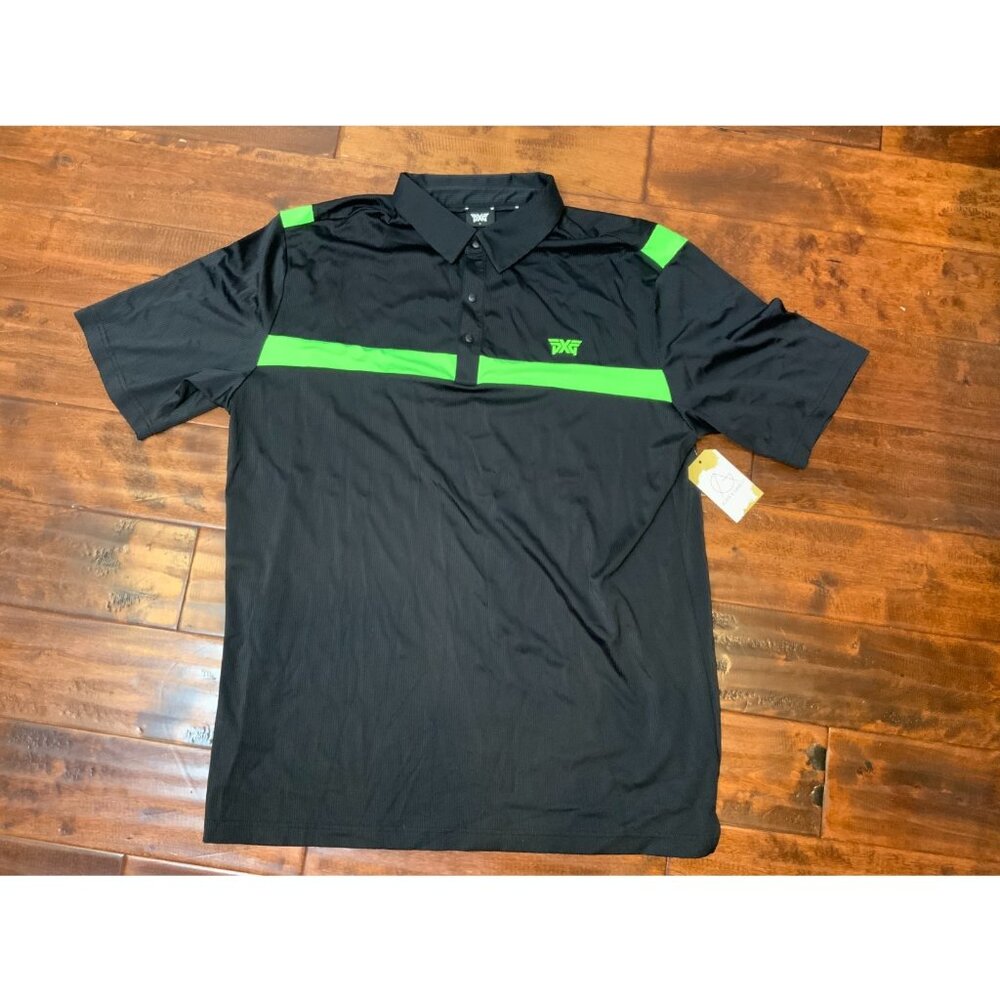 PXG Men's Black Polo Ribbed Short Sleeve Collared Golf Shirt, Size XL